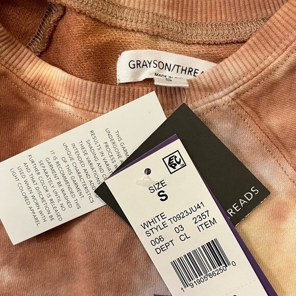 NWT Grayson Threads LA White & Orange Tie Dye Raglan Long Sleeve Pullover Size S - Picture 5 of 6